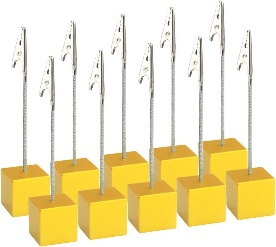 XINGYHENG 10pcs Place Card Holder Resin Cube Base Desktop Picture Clips Memo Notes Clips Holder Stand with Alligator Clip Clasp for Home Office Picture Memo Paper Note Postcards Display (Yellow)