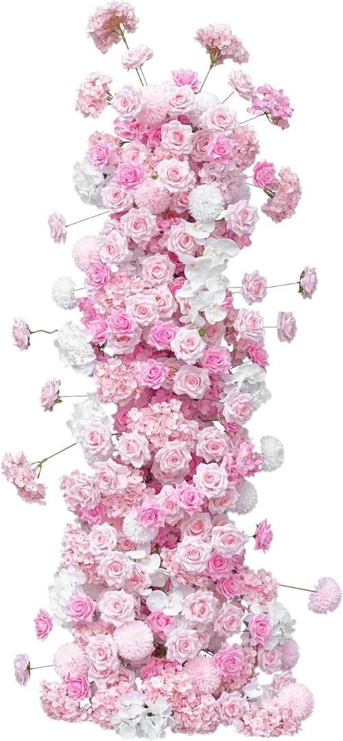 Angela flower 5.9ft Dark Pink Wedding Arch Artificial Rose Flowers Row Ceremony Reception Wedding Backdrop Arch Kt Board Decor Floral Arrangement (Dark Pink 5.9ft Flower Arrangement)