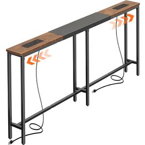 Huuger Narrow Sofa Table with 2 Power Outlets, 63-86.6 Inch Adjustable Length, Behind The Couch Table with USB-C Ports, Long Entryway Console Table, Anti-tip Kit, for Hallway Entry, Rustic Brown