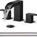 QFN Matte Black Bathroom Sink Faucet 3 Hole, 8 Inch Widespread Square Bathroom Faucet with Metal Pop-up Drain and 24" CUPC Supply Line, Lead-Free 2 Handles for Vanity, Restroom, Lavatory and Mall