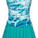 Kate Kasin Women's Tankini Swimsuits Tummy Control Two Piece V Neck Ruched Bathing Suits with Skirts Beach Swim Dress