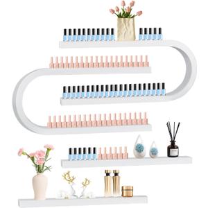 EBANKU 4PC U Shape Nail Polish Racks Heavy Duty Nail Shelfs for Wall Nail Polish Display Rack Cosmetic Display Cases Lipstick Perfume Wall Shelf Nail Polish Organizer for Home Spa Nail Salon (White)