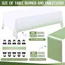 Tudomro 16 Pcs White and Sage Green Disposable Plastic Tablecloths and Satin Table Runner Set 54x108 Inch Tablecloth 12x108 Inch Table Runners for New Year Wedding Birthday Baby Shower Graduation