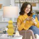 Rinweey Triple Gourd Ceramic Table Lamps Set of 2, Modern Yellow Bedside Lamps with USB A+C Ports & AC Outlet, 3 Way Touch Control Contemporary Nightstand Lamps for Bedroom Living Room