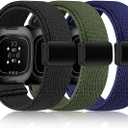 TOYOUTHS 3 Pack Magnetic Stretchy Band Compatible with Fitbit Versa 4/Fitbit Versa 3/Sense 2/Sense Smartwatch, Soft Elastic Bracelet Nylon Braided Sport Loop Strap for Women Men