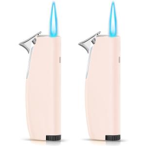 Women's Mini Butane Torch Lighter, Windproof Jet Flame Refillable Adjustable Candle Lighter for BBQ, Camping, Daily Use, Ideal Gift, 2 Pack (Light Pink, Butane Not Included)