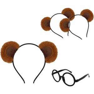 3 Chipmunk Headbands and 1 Round EyeGlasses Frame Bear Ears with Non-Lens Glasses