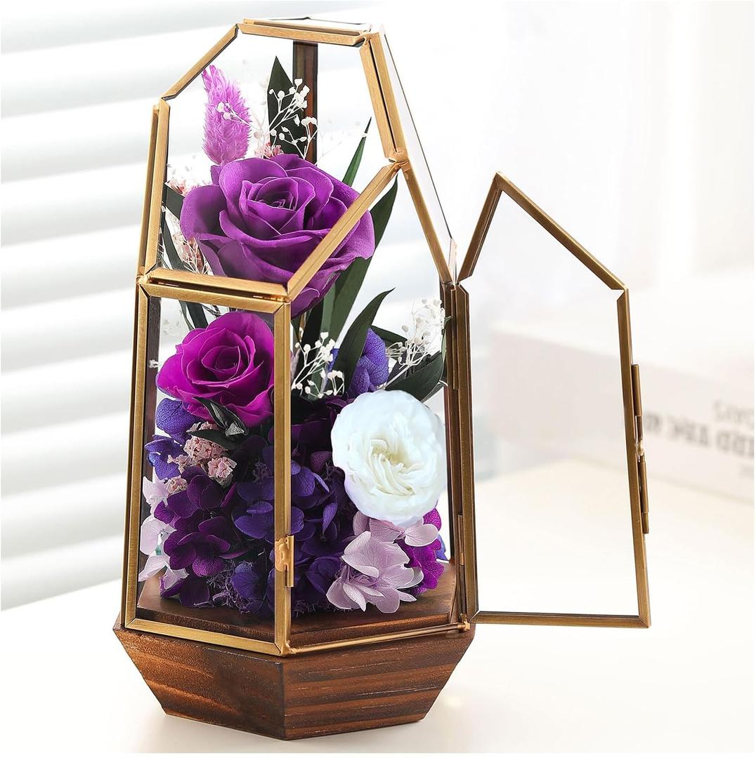 Gifts for Mom,Forever Preserved Flowers Roses in Glass Dome,Fresh Flowers for Delivery Mothers Day Roses Gifts for Wife Mom Women Grandma from Daughter/Purple Rose