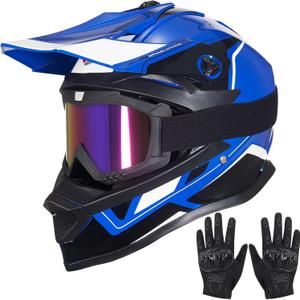 Youth Dirt Bike Helmets,MM605 Kids Full Face Motorcycle Helmet for Off-Road ATV UTV BMX Street Riding,Kids Motocross Helmet with Goggles Gloves, Medium