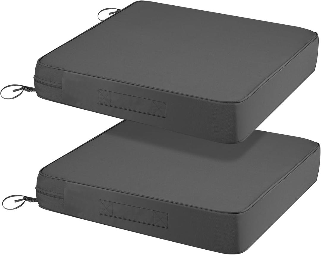 Outdoor Chair Cushions Set of 2, Waterproof Outdoor Seat Cushions Replacement 22 inch Square Gray Fade-Resistant Dining Chair Cushion (Light Charcoal)