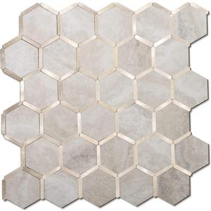 STICKGOO Hexagon Peel and Stick Backsplash Tile, Stick on Backsplash for Kitchen and Bathroom, Beige Marble Look PVC Mixed Metal Gold Self Adhesive Wall Tiles(6 Sheets, Seamless)