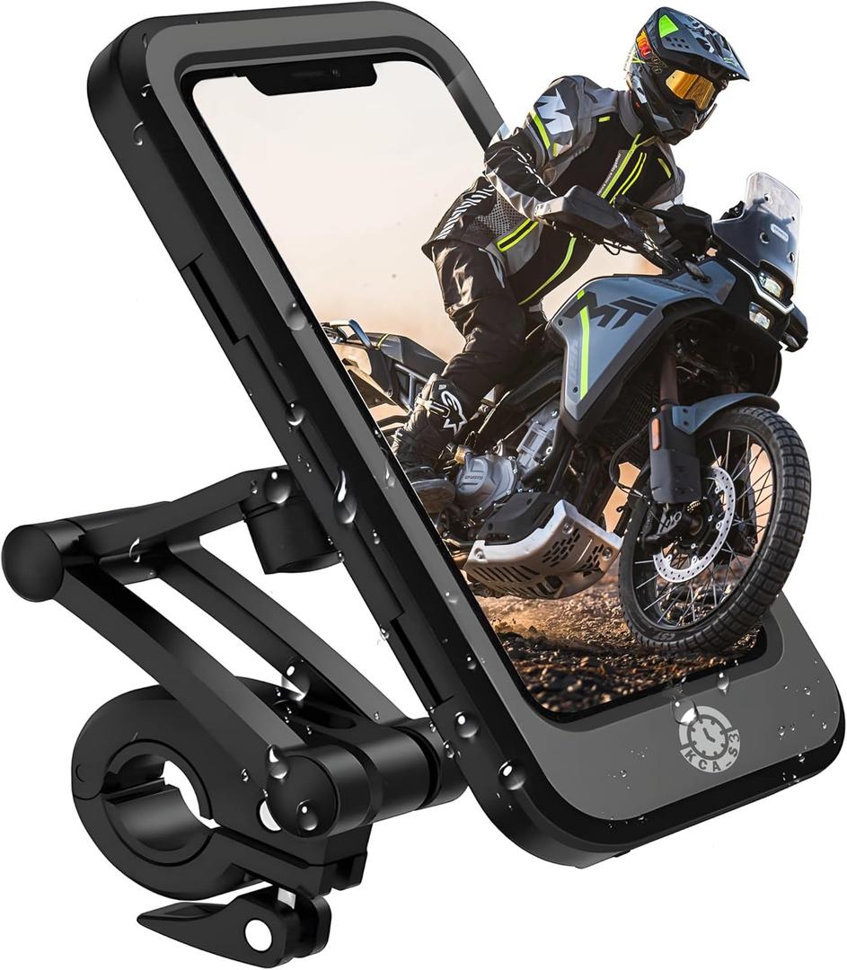 Waterproof Pouch Bike Phone Mount 4 to 6.7 Inch - Universal Motorcycle Handlebar with 360 Rotation Touch Screen Aluminium Handlebar Clamp-iPhone 17 16 15 14 13 Pro Max Samsung S24 S23-Anti-Shake GPS