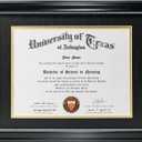 GraduationMall 8.5x11 Diploma Frame with Black over Gold Mat or Display 11x14 Document without Mat, UV Protection Acrylic, Black with Silver Beads