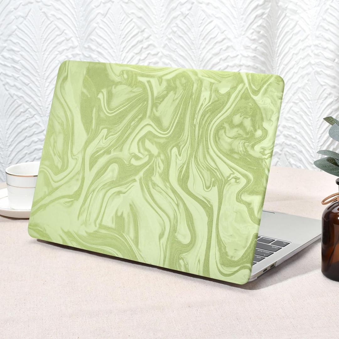 Seorsok Compatible with MacBook Air 13 Inch Case 2022 2021 2020 2019 2018 Release A1932 A2179 M1 A2337 Touch ID,Luxurious and Skin-Friendly Leather Plastic Hard Shell&Keyboard Cover,Green Wave