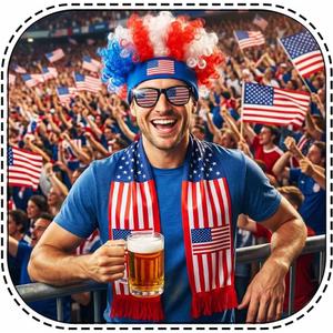 Soccer Fan Costume USA Patriotic Accessories Wig Scarf Glasses Set for Men Women Football Sports Party Supplies Favors
