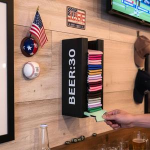 GoFika Can Cooler Holder Dispenser Wall Mounted Wood Black 'BEER:30' Storage for Home & Bar