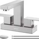 Bathroom Sink Faucet, Hurran 4 inch Brushed Nickel Bathroom Faucets for Sink 3 Hole with Pop-up Drain and Supply Lines, Stainless Steel 2-Handle Lead-Free Faucet for Vanity RV Restroom