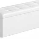 SONGMICS MAZIE Collection - 43 Inches Folding Storage Ottoman Bench, Ottoman with Storage, Foot Rest Stool, Load 660 lb, for Living Room, Synthetic Leather, White ULSF702