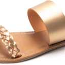 LM Women's Braided Slide Sandals Open Toe Two Band Slip On Flat Sandals Casual Summer Sandals, 7 (Gold)