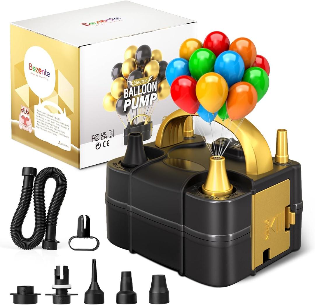 Bezente Balloon Pump Electric, Portable Balloon Inflator Pump Electric Air Pump for Balloons Dual Nozzle Electric Balloon Pump for Birthday Wedding Graduation Party Decorations