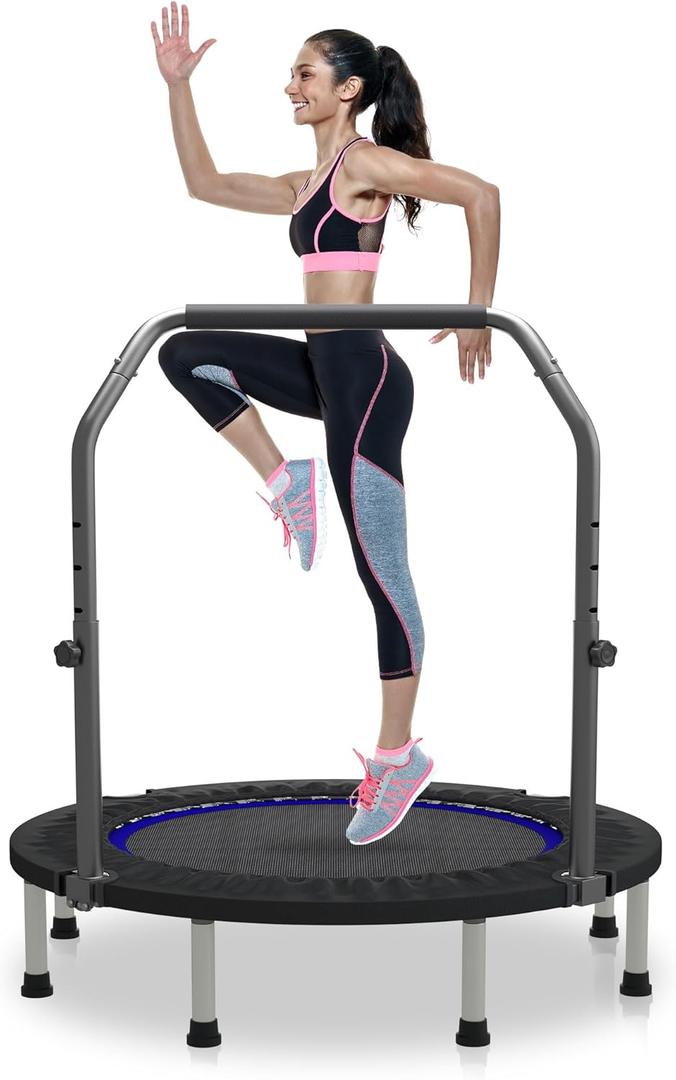 HYD-Parts 40" 48" Mini Trampoline for Adults and Kids Exercise Rebounder with Adjustable Bar Fitness Trampoline Indoor Max Load 330 440lbs