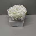 Hollyone Hydrangea Artificial Flowers with Vase White Silk Fake Flowers Arrangements in Glass Vase with Faux Water for Home Bathroom Office Table Centerpiece Shelf Decorations