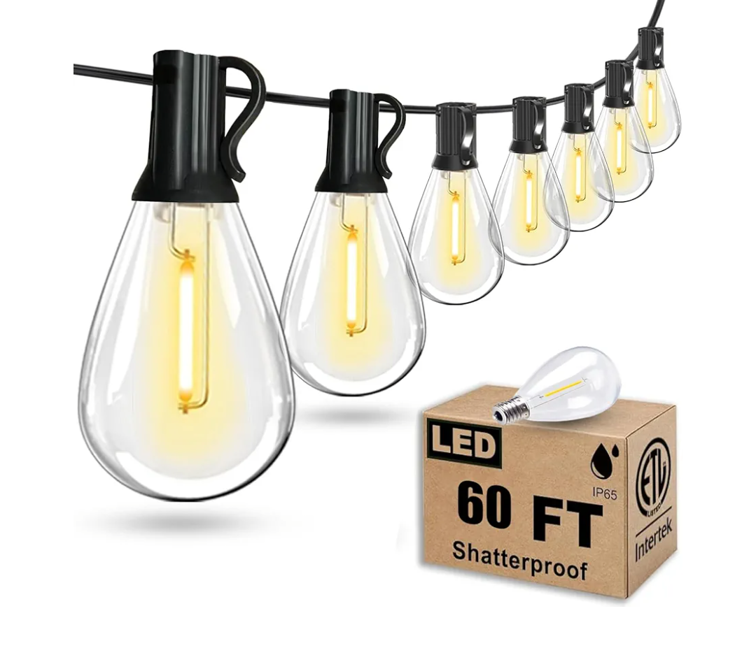 Tenmiro 60FT Outdoor String Lights, Waterproof 16+1 Edison Shatterproof Bulbs Led Outside Patio Lights for Porch Deck Garden Backyard Balcony Wedding Party Decor