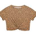 Lastshe Women's Plus Size Summer Crop Tops Short Sleeve Blouses Tie Front Tee T-Shirt Outfits, Khaki Leopard, 4X