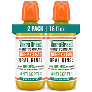 TheraBreath Deep Clean Mouthwash, Antiseptic Benefits, Fresh Mint Flavor, Dentist Formulated, Alcohol Free, 16 fl oz (Pack of 2)