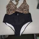 Tempt Me Women Tankini Top Only Flowy Swim Tops V Neck Bathing Suit Top (Large, Black Leopard)