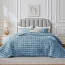 BEDELITE Velvet Quilt Comforter King Size - Lightweight Luxury Quilted Bedding Comforter,Soft Cozy Dusty Blue Comforter , Oversized Bedspread Coverlet for All Seasons
