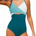 AMAWMW Girls Swimsuit One Piece Bathing Suit Contrast Color Cutout Adjustable Straps Girls Swimwear Size 13-14Y