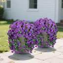 Fake Flowers for Outdoor Decoration, 2 Pcs Spring Silk Purple Morning Glory, Artificial Trailing Vines UV Resistant Realistic for Porch Patio Balcony Planter