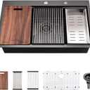 30 Inch Black Drop in Kitchen Sink Workstation - VOKIM 30x18-Inch Drop in sink Stainless Steel 16 Gauge 10'' Deep Single Topmount Bowl Handmade Kitchen Sink with Cutting Board& Strainer