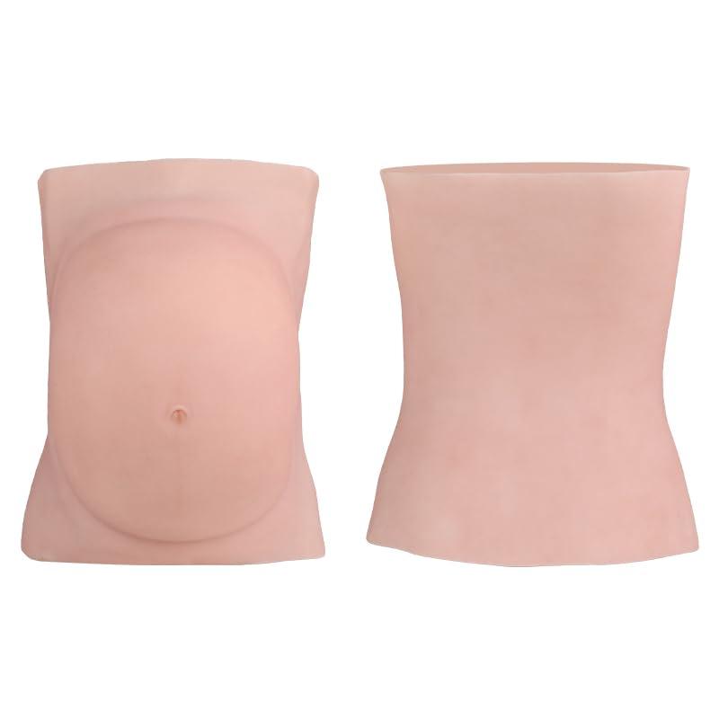 Fake Pregnant Belly Strap Artificial Lightweight Silicone Pregnant Belly Cotton Filled Belly Realistic Pregnancy Belly Prop Baby Bump Lifelike Skin Soft for Masquerade (White,6 Month)