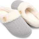 Chantomoo Womens Slipper Warm Comfy Memory Foam House Slippers Knitted Shoes Faux Fur Lined Anti-Skid Rubber Sole Bedroom Cozy Indoor Outdoor Slippers (7-8, Grey)