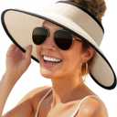 FURTALK Sun Hats for Women Wide Brim Beach Hat Straw Visor Ponytail Summer UV Packable Foldable Beach Vacation Essentials