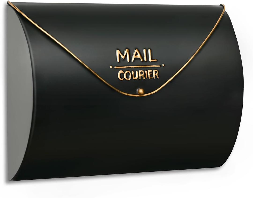 Outdoor Wall Mount Mailbox, 13 x 3.24 x 10.3 inch Black Waterproof Mail Box, Heavy Duty Wall-Mounted Mailboxes for Home, Envelopes, Magazines & Small Packages