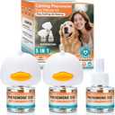 Dog Calming Pheromones Diffuser to Calm Pet 5 In 1 Advanced Kit Appeasing Pheromone Diffuser for Anxiety Relief (2 Plug in+2 Pack 48ml Refill) Reduce Aggression Fighting Barking Stress (Tasteless) 
