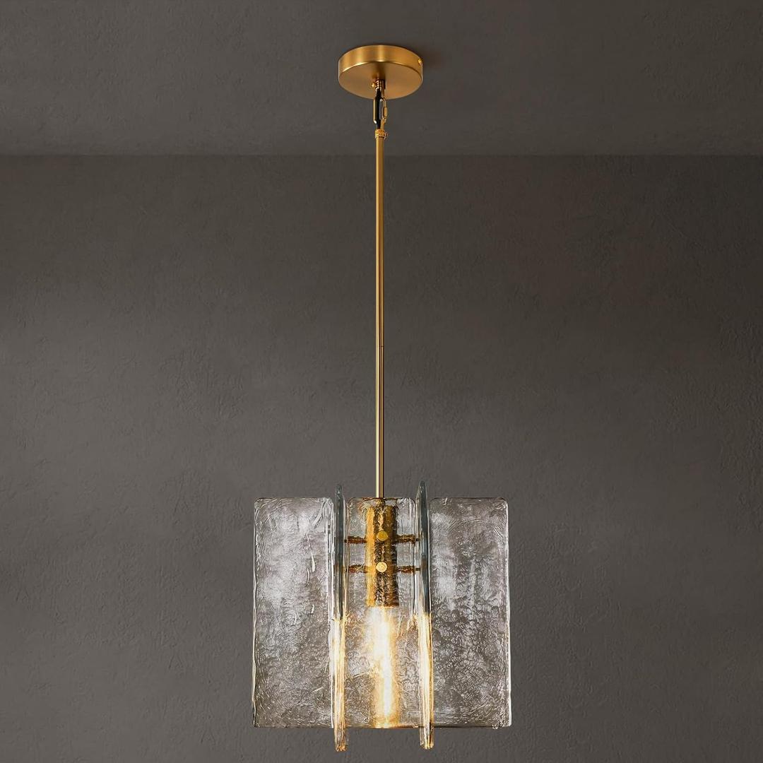 SYBDZSWJ Modern Large 12 in Brass Water Ripple Glass Kitchen Island Pendant Light Fixtures, Glass Island Pendant Lights, for Bedroom, Foyer, Entryway, and Dining Room, Bulbs Included