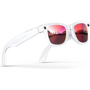 Smart Glasses with Camera, 800w Anti-Shake Camera Glasses, Ai Real-Time Translation, Ai Object Recognition, Voice Assistant, IP67 Sunglasses for Men Women Suitable for Driving and Outdoor Activities (White eyeglass frames/red lenses)