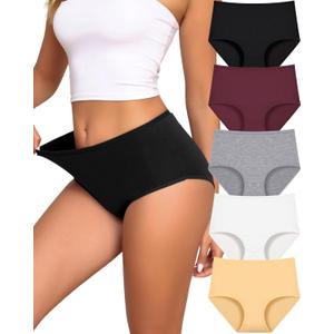 UNDER THE SEA Cotton Underwear for Women High Waisted Full Coverage Soft Briefs Plus Size Women's Panties XS-XXXL 5 Pack (XL)