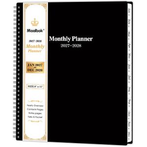 2027-2028 Monthly Planner/Calendar - January 2027 - December 2028, Monthly Calendar 2027-2028, 9" x 11", 2 Years Planner, Spiral Bound, Cardboard Cover, Black