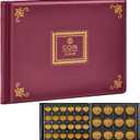 Coin Collection Supplies Holder Book for Collectors, 300 Pockets Coin Collection Organizer Storage Box Case Album for 20/25/ 27/30/ 38mm Coins (Vintage pattern burgundy)