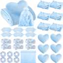 Fanfanwin 36 Pcs Sleepover Party Supplies for Girl Spa Slumber Birthday Favors Throw Blanket Pillow Eye Mask Headband Scrunchies (Solid Color,Light Blue)