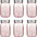 Amzcku 16 oz Rose Pink Mason Jars with Lids, 6 Pack Regular Mouth Quart Canning Jar, Safe For Storage, Canning, Pickling, Preserving, Fermenting, DIY Crafts & Decor