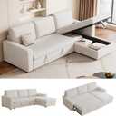 81.5" Convertible L Shaped Sleeper Sofa Bed with Storage Chaise, 3-Seat Pull Out Sectional Couch & Removable Cushions, Chenille Fabric for Small Apartment, Living Room, Beige