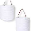 2 Pack Hanging Basket, Small Wall Baskets for Organizing, Wicker Boho Wall Decor Set, Indoor Hanging Plant Holder, Rattan Woven Storage Bin for Home Decor, Farmhouse Storage Box, White