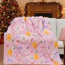 Pink Christmas Decor Blanket Candy Cane Gingerbread Xmas Throw Blankets Winter Ultra Soft Cozy Decorations for Home Sofa Couch and Bed 50x60 Inch Gifts
