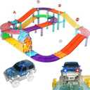 BOLORBT 97PCS Magnetic Race Track Magnet Tiles Road Set Toys for Kids with LED Cars Roads Signs STEM Sensory Educational Learning Montessori Toy for Toddlers Boys Girls Age 3-7 4-8 8-10 